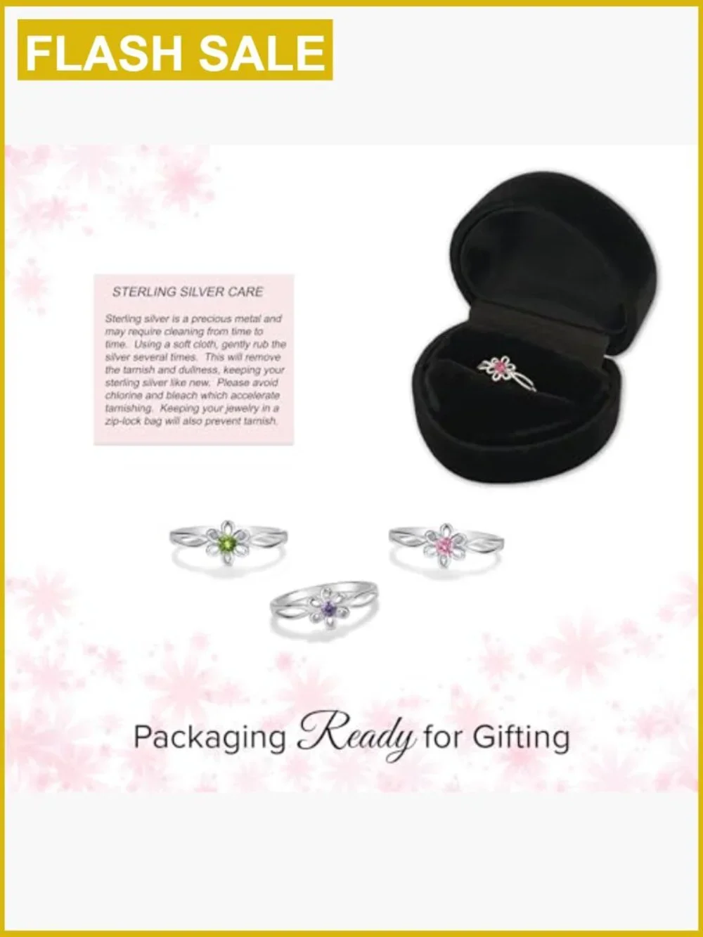 925 Sterling Silver Simulated Birthstone Flower Ring for Little Girls